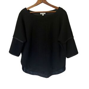 Max Studio Faux Leather Trim Curved Hem Top